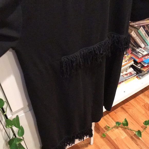 Zara Trafaluc Asymmetrical Fringe Black Sweatshirt Dress (Size L) - Picture 12 of 13